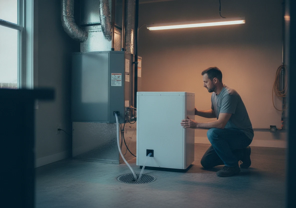 Whole-house dehumidifier installed in a Sacramento crawl space