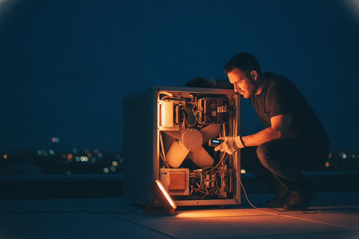 ECHA HVAC technician making an emergency AC repair at a Sacramento home