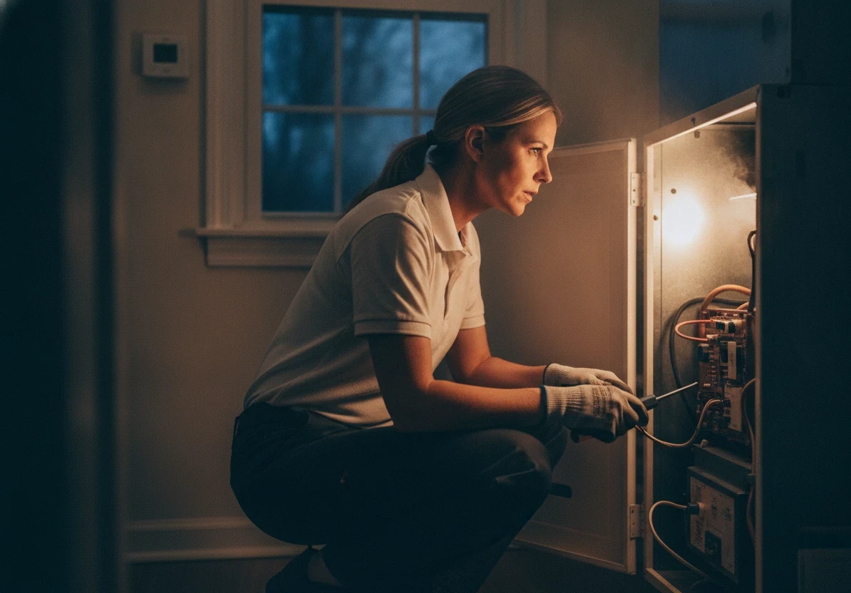 ECHA HVAC technician making an emergency furnace repair at a Sacramento home