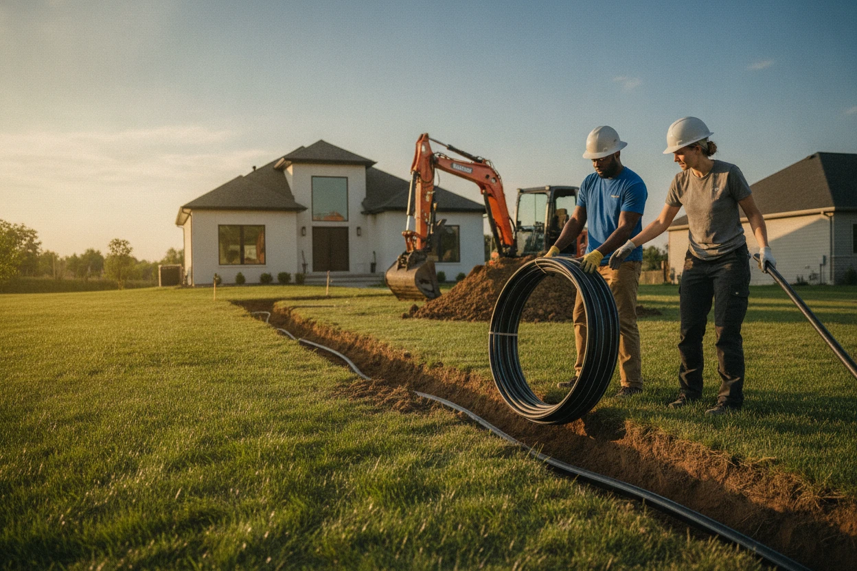 Diagram-style placeholder for a geothermal ground loop installation at a Sacramento property