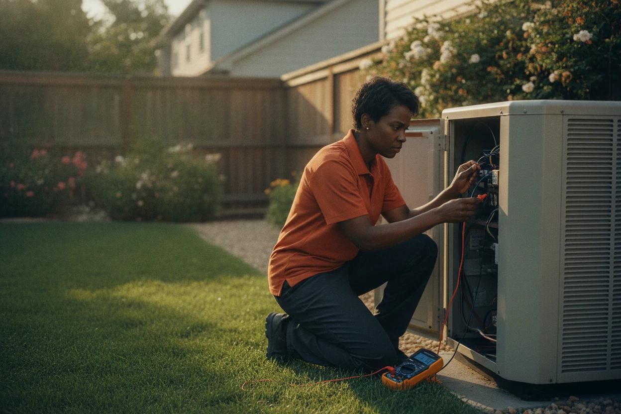 ECHA HVAC technician diagnosing a home HVAC system in Sacramento
