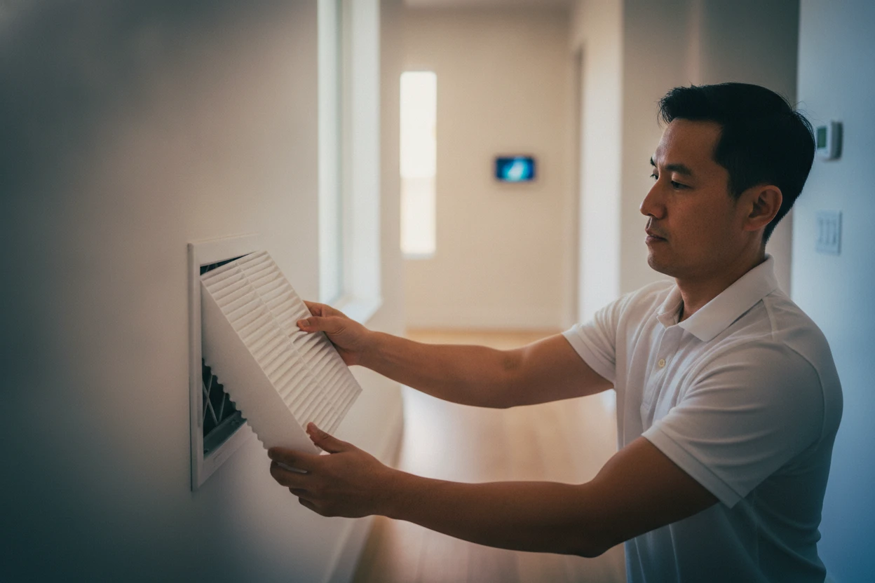 ECHA HVAC technician installing a high-MERV air filter at a Sacramento home